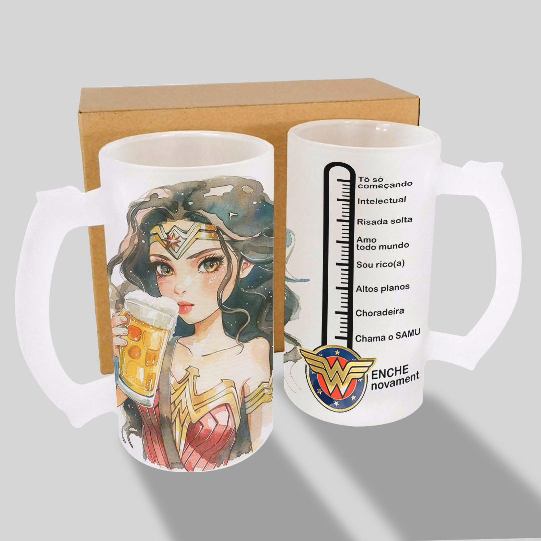Caneca Chopp Vidro Jateado Mulher Maravilha em Sarandi-PR