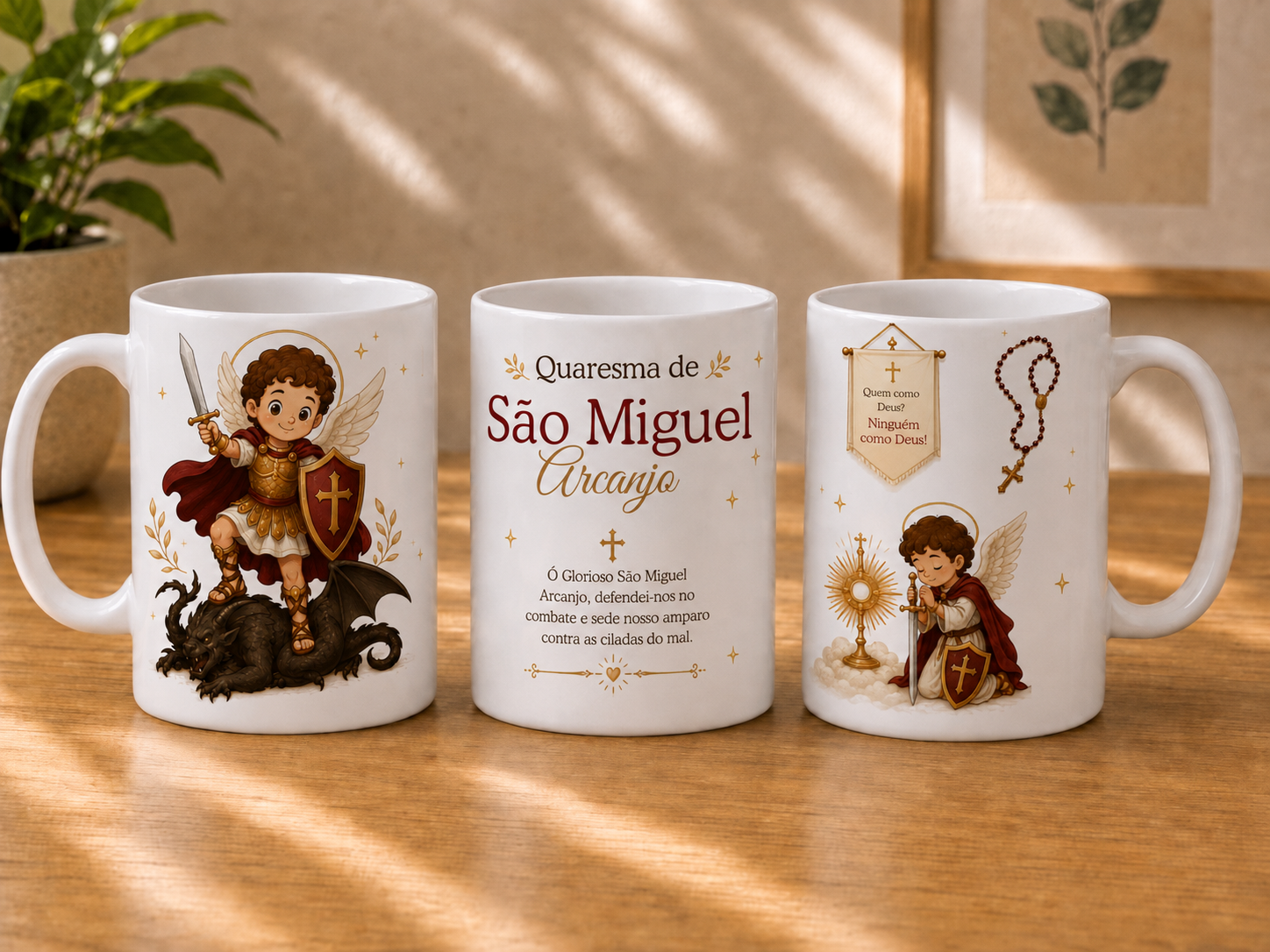 Caneca branca de porcelana da Quaresma de São Miguel Arcanjo, 350 ml